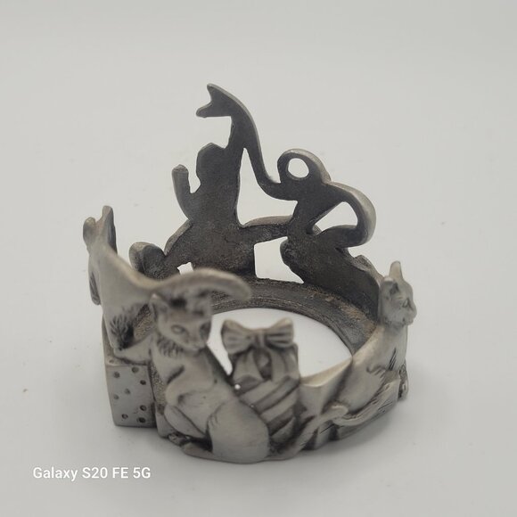 1993 Seagull Canada Pewter Etain Zinn Cats Votive Candle Holder Pewter Base Only - Picture 4 of 11